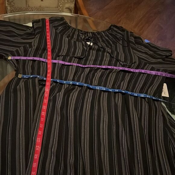 Terra & Sky Black Ruffled Tiered Dress Tie VNeck Long Bishop Sleeve Maxi Plus 3X - Picture 14 of 14